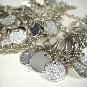 Silvertone Chain Floating Necklace 38 Inch Discs Strand Cocktail Party Jewelry